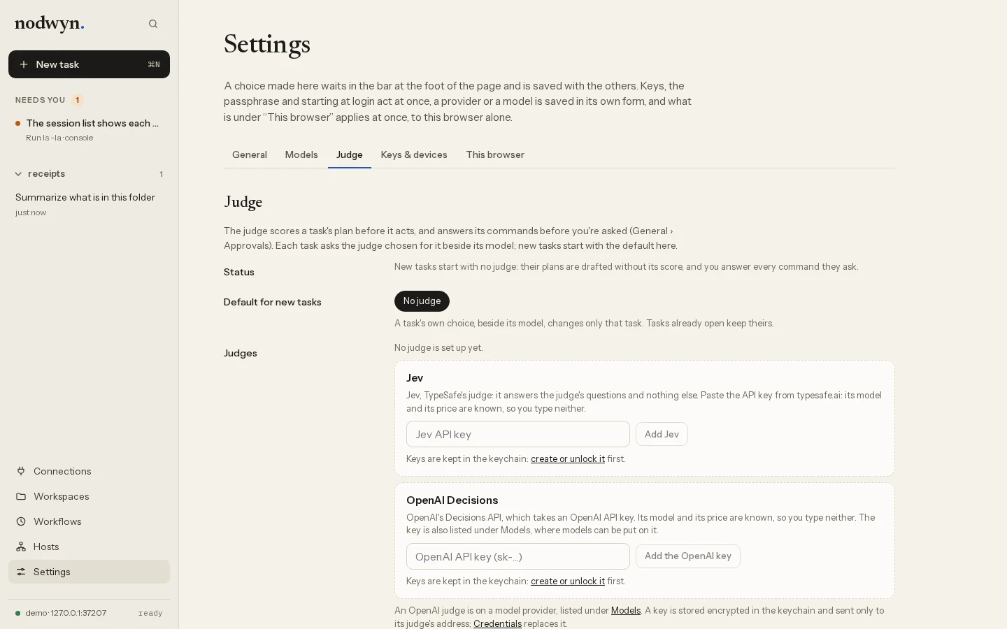 Settings, Judge