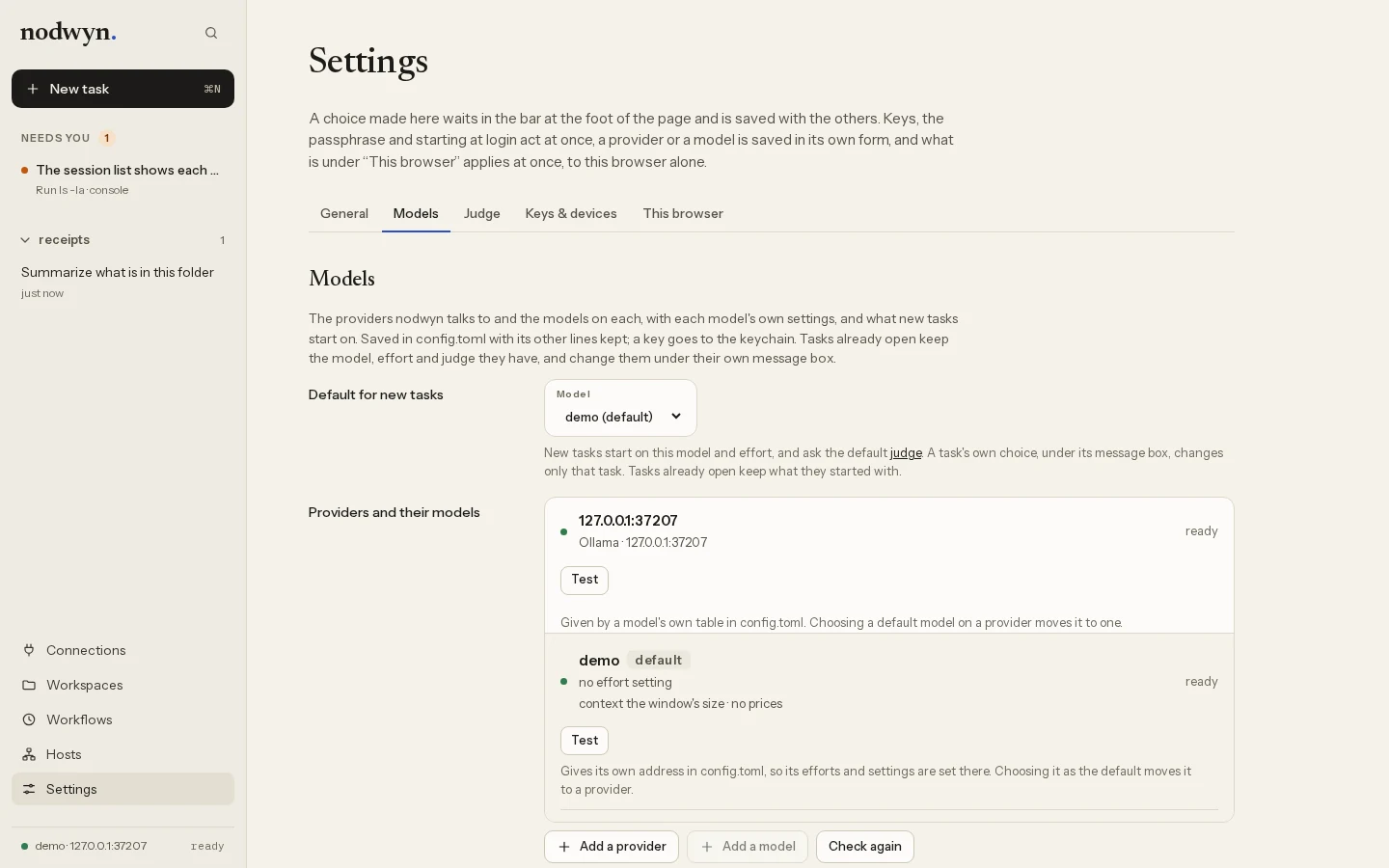 Settings, Models